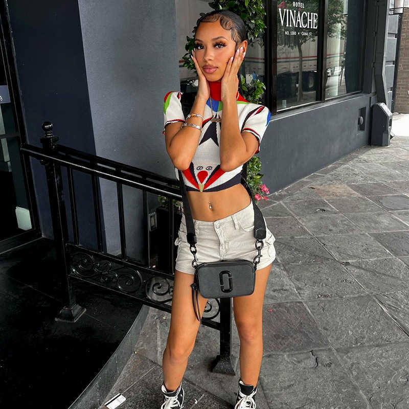 Women's t shirts 2023 Fashion T-shirt Street Summer New Waffle Print Short Sleeve Top Women Women's Tops & Tees