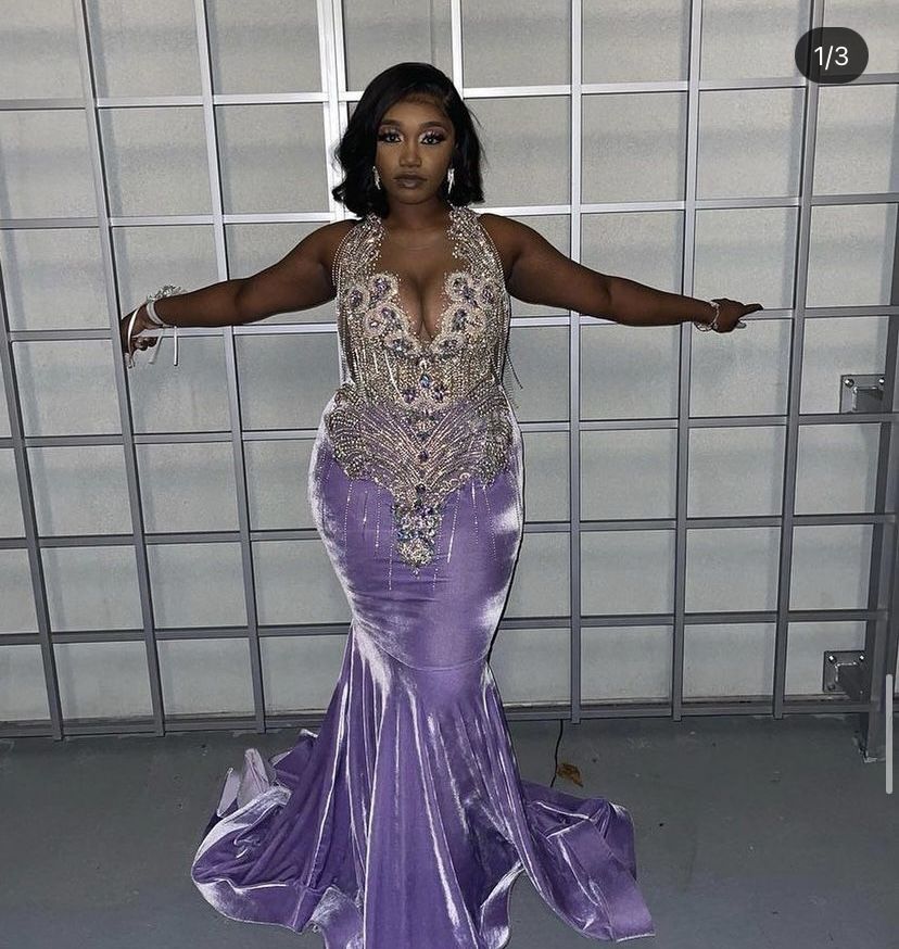 Aso Ebi Lilac Velvet Evening Dress 2023 With Beaded O Neck Plus Size Mermaid Prom Dresses For Black Girls Luxury Formal Party African Formal Dress Eng