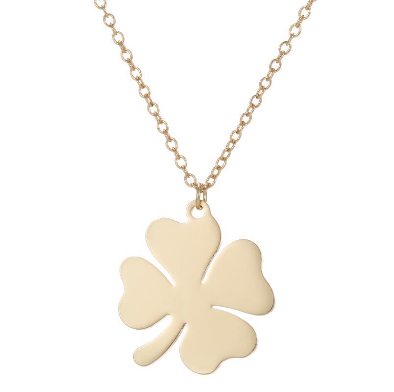 Flower Four 4 Leaf Clover Pendant Necklace Stainless Steel Fashion Lucky Hollow Outline Pendant Chain Choker Collier Women Jewelry