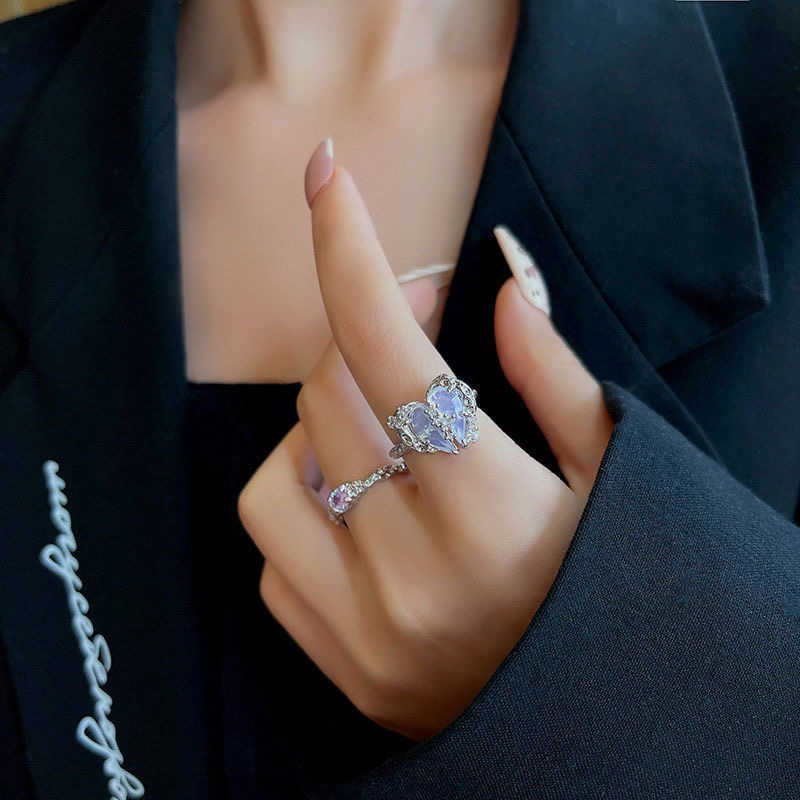 Band Rings New IrregularRing Y2k Love Heart Crystal Rings Goth Creative Punk Korean Rings for Girls Halloween Fashion Jewelry Envio Gratis G230213