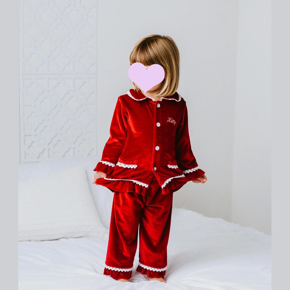 Pajamas Wholesale Family Matching Winter Toddler Navy Red Velvet Children PJS Kids Clothes Baby Girls Boys Christmas Pyjamas 230213