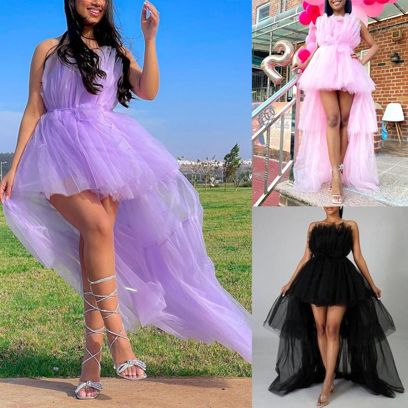 Casual Dresses Tulle Party Wedding For Women 2023 Off Shoulder Strapless High Waist Asymmetrical tail Formal Ball Gown Dress Free shi