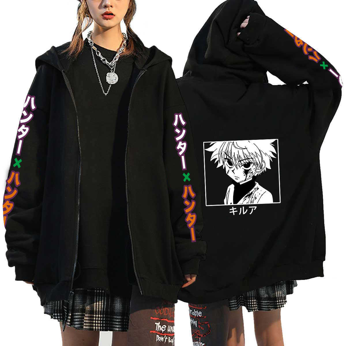 Women's Hoodies Sweatshirts Hunter X Hunter Killua Zoldyck Zip Up Hoodies Streetwear Plus Size Jackets Coats Long Sleeve Fleece Zipper Anime Hood