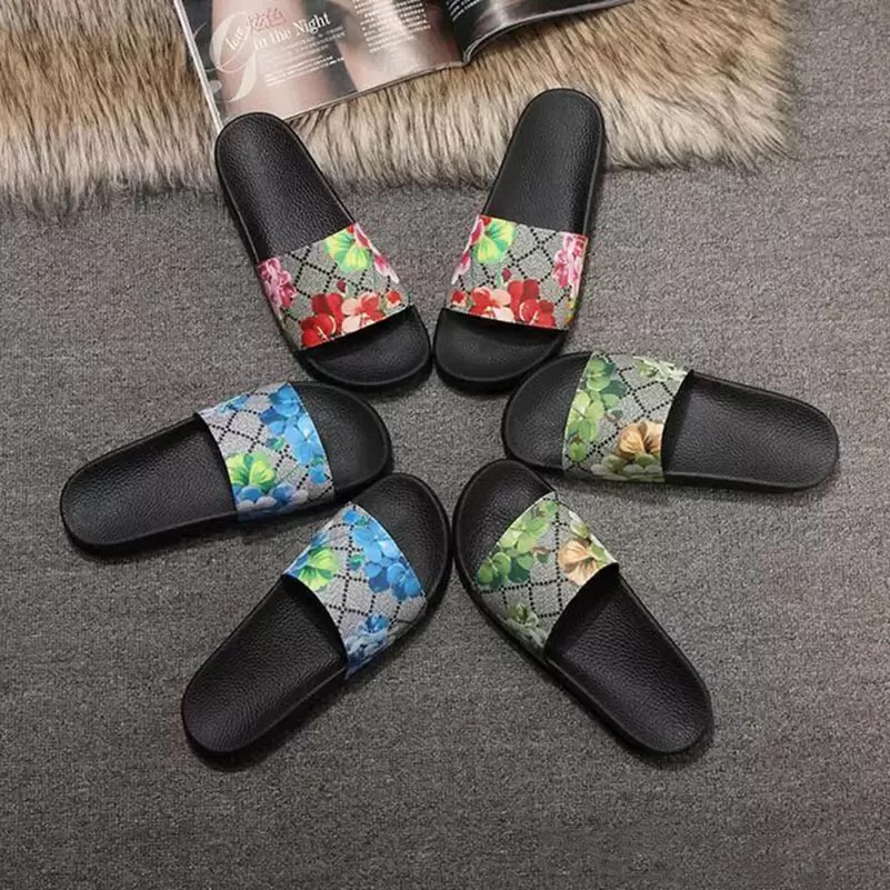 TSM Designer Slippers Rubber Slides Sandal Blooms Green Red White Web Fashion Mens Womens Shoes Beach Flip Flops with Flower Box Topsportmarket eur35-45