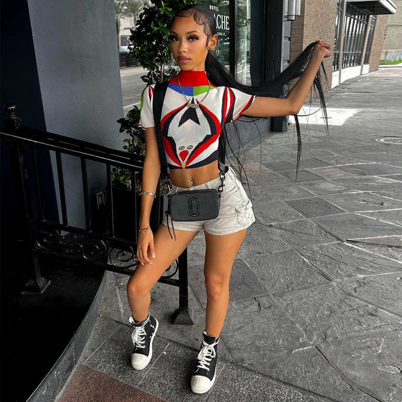 Women's t shirts 2023 Fashion T-shirt Street Summer New Waffle Print Short Sleeve Top Women Women's Tops & Tees