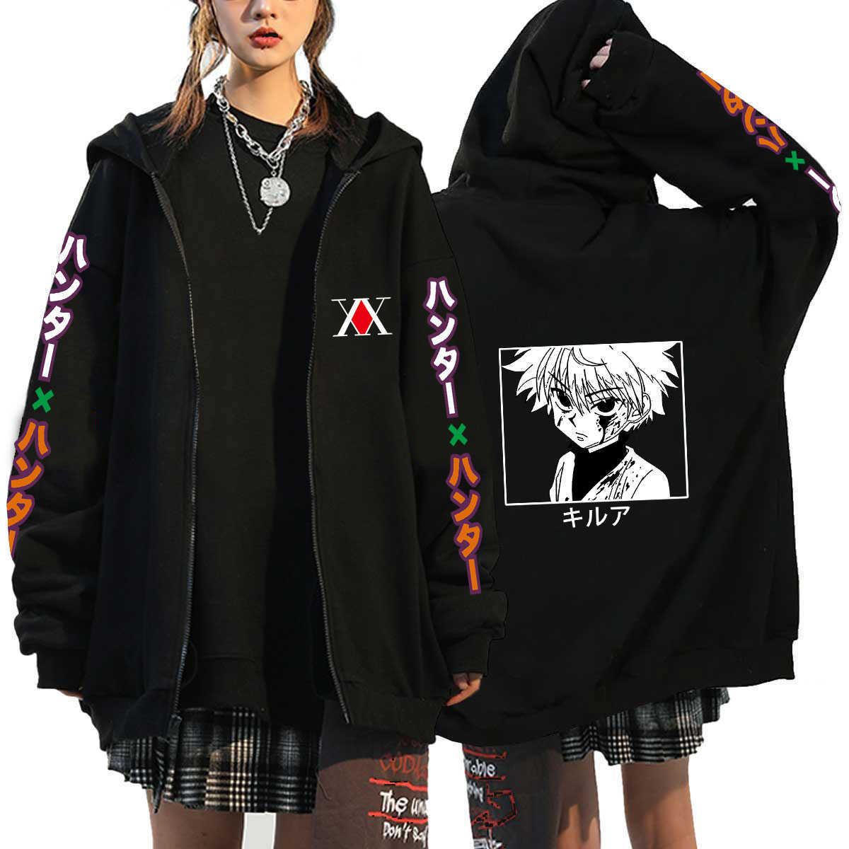 Women's Hoodies Sweatshirts Hunter X Hunter Killua Zoldyck Zip Up Hoodies Streetwear Plus Size Jackets Coats Long Sleeve Fleece Zipper Anime Hood