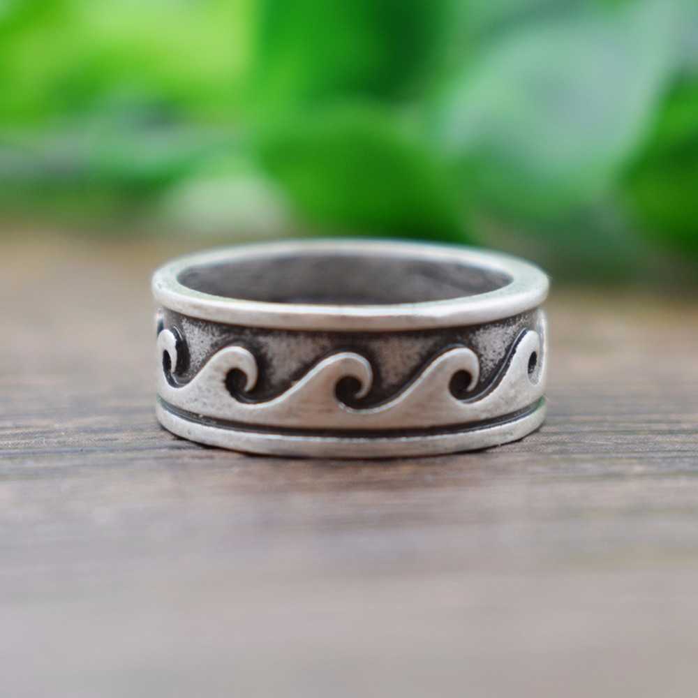 Band Rings SanLan antique silver plated fashion nature couple Wave Ring Dainty Surfer Rings Ocean Jewelry Hawaii Tribal Jewelry G230213