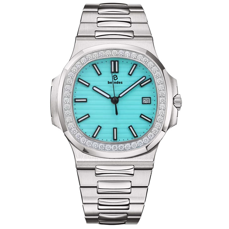 Watch Men's automatic mechanical watch business travel perspective diamond inlaid stainless steel manufacturing depth waterproof