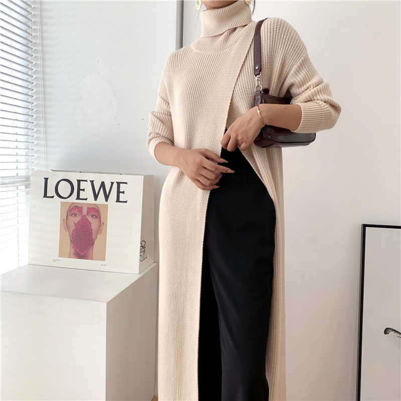 Women s Sweaters ZAYAU Vent Long Knitting Sweater Loose Fit Turtleneck Sleeve Women Pullovers Fashion Autumn Winter 230213