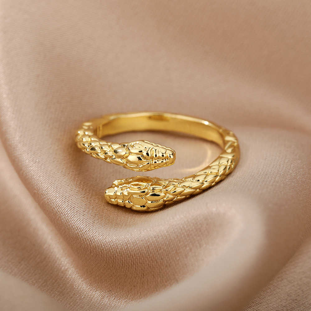 Band Rings Goth Snake Rings For Women Men Adjustable Open Stainless Steel Zircon Aesthetic Ring Vintage Couple Christmas Jewelry anillos G230213