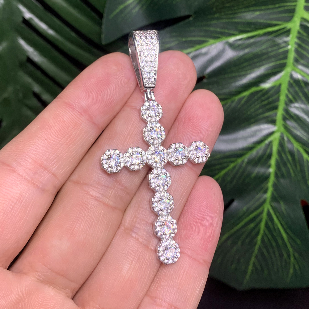 New Hip Hop Cross Pendant Necklace Gold Silver Plated Iced Out Bling Cubic Zirconia Paved Charm Women Men Jewelry