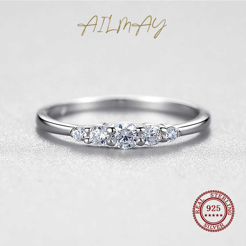 Band Rings Ailmay Exquisite Sterling Silver 925 Stackable Geometric Design Round Finger Rings for Women Fashion Simple Plain Fine Jewelry G230213