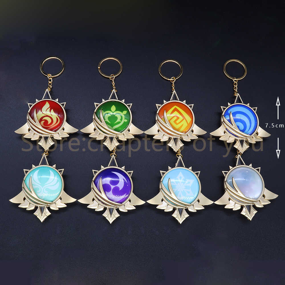 Key Rings Big Size Genshin Impact Vision Of God Keychains Genshin Sumeru Snezhnaya Inazuma Mondstadt Liyue Metal Keyrings Fashion Jewelry G230210