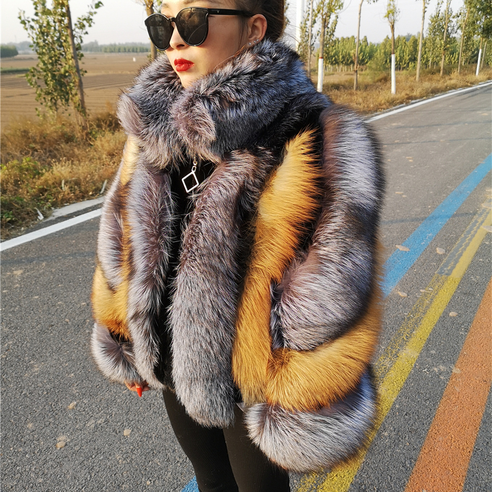 Women Blends Real Natural Fur Jacket Women Genuine Silver Short Coat Full Sleeves Winter Plush Red Female 230213