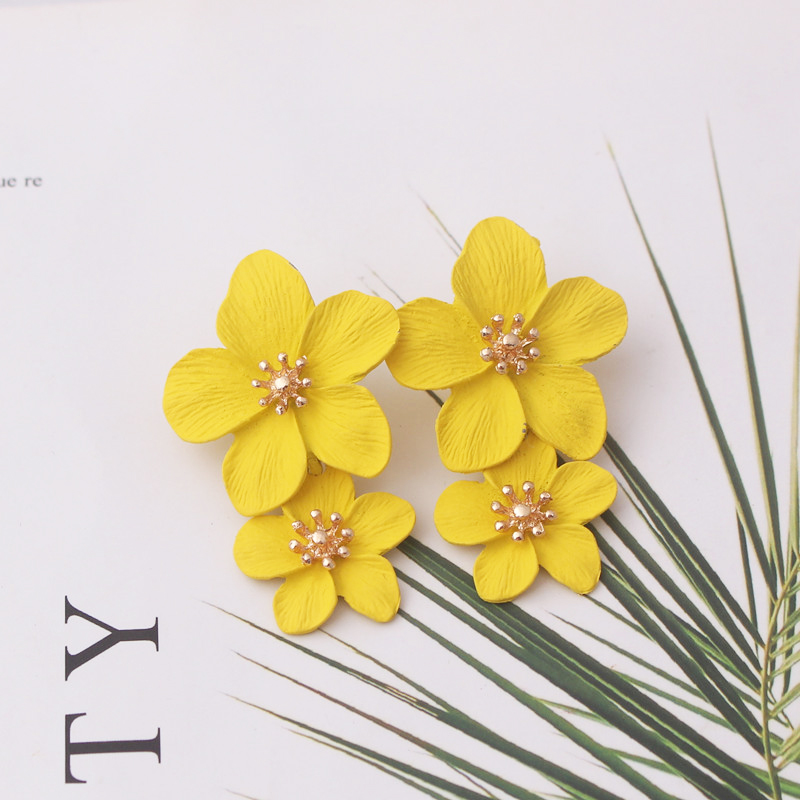 Double-layers Flower Drop Earrings for Ladies Exaggerated Women Floral Earring Fashion Jewelry aretes de mujer