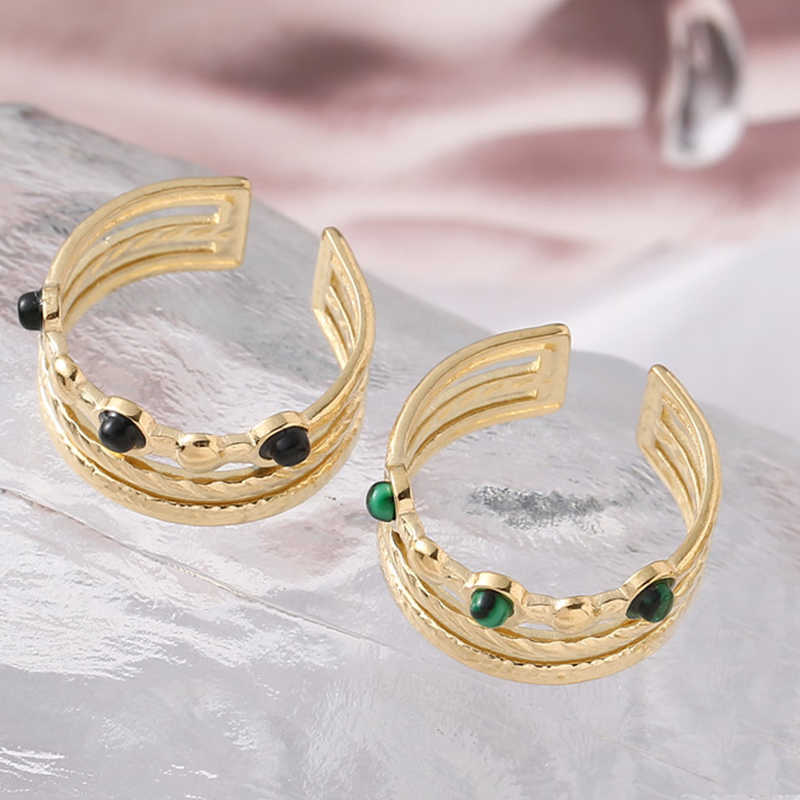 Band Rings Bohemian Turquoise Wide Opening Rings Gold Plated Stainless Steel Ring for Woman Hollow Multilayer Inlaid Finger Rings Jewelry G230213