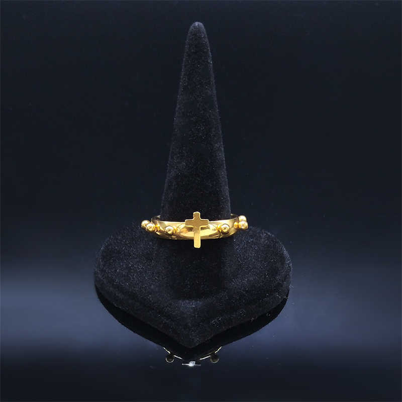 Band Rings Christ Jesus Cross Ring Stainless Steel Gold Color Christian Lord Prayer Rings Jewelry anillo acero inoxidable mujer R317S02 G230213
