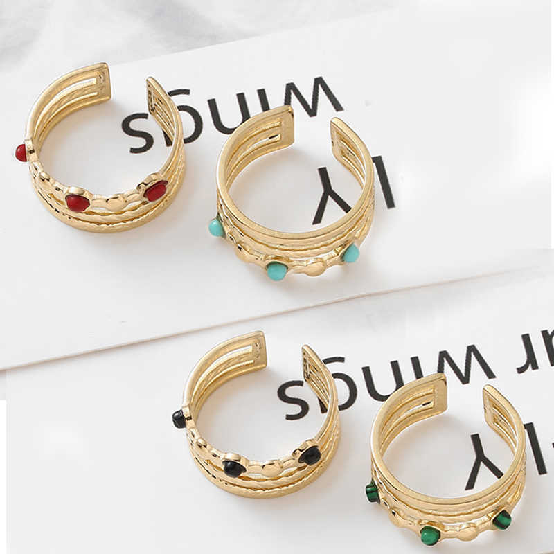Band Rings Bohemian Turquoise Wide Opening Rings Gold Plated Stainless Steel Ring for Woman Hollow Multilayer Inlaid Finger Rings Jewelry G230213