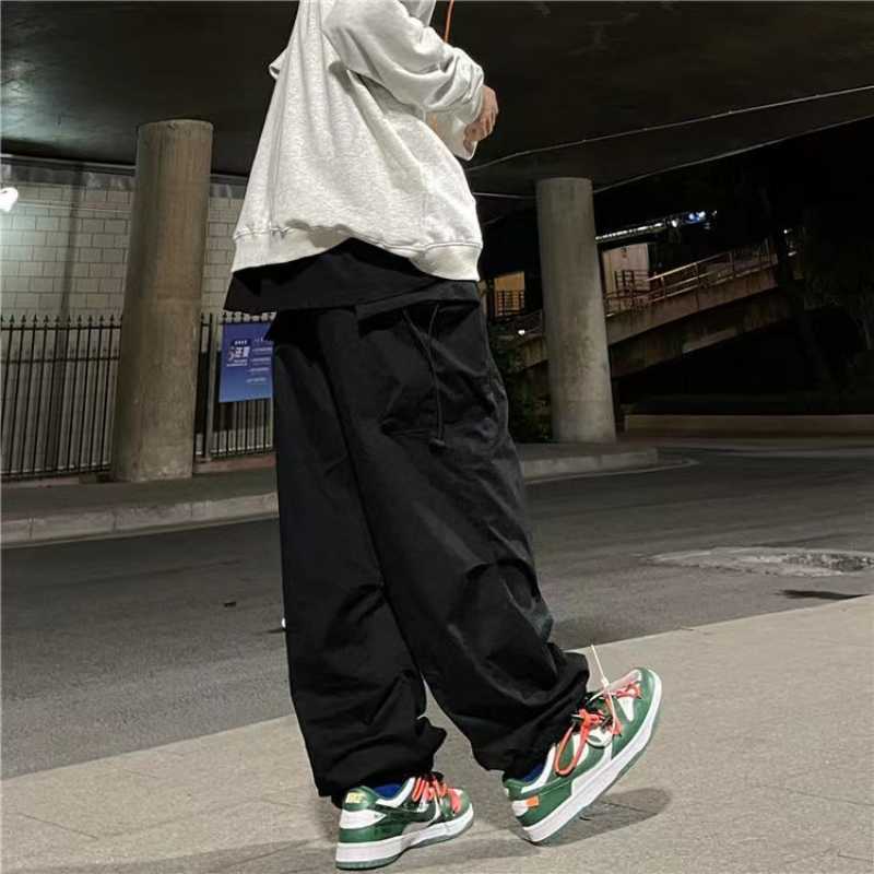 Men's Pants Parachute-Style Hip-hop Street Overalls Oversized Pocket Trousers Harajuku Loose Solid Color Casual Y2K Legged Y2302