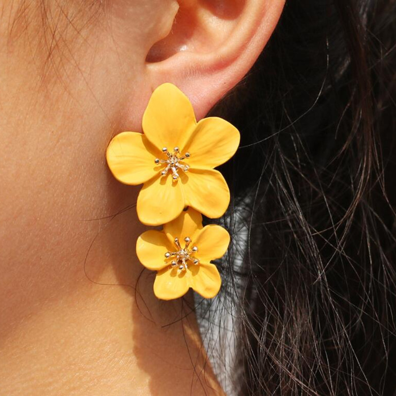 Double-layers Flower Drop Earrings for Ladies Exaggerated Women Floral Earring Fashion Jewelry aretes de mujer
