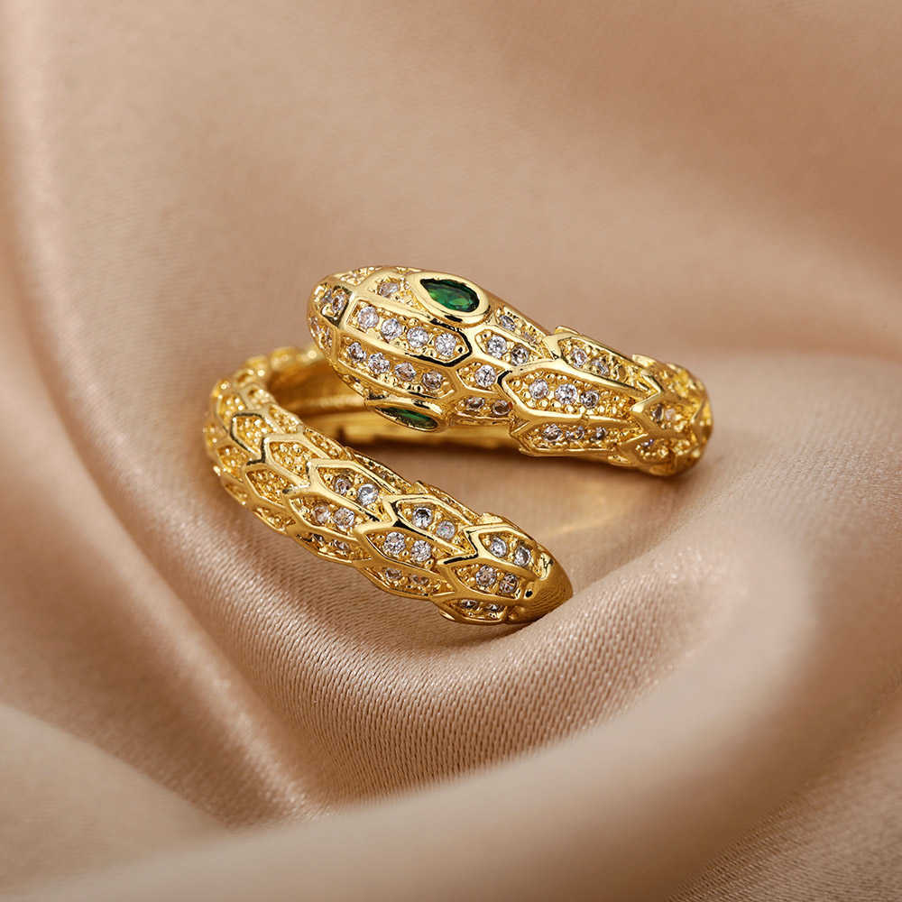 Band Rings Goth Snake Rings For Women Men Adjustable Open Stainless Steel Zircon Aesthetic Ring Vintage Couple Christmas Jewelry anillos G230213
