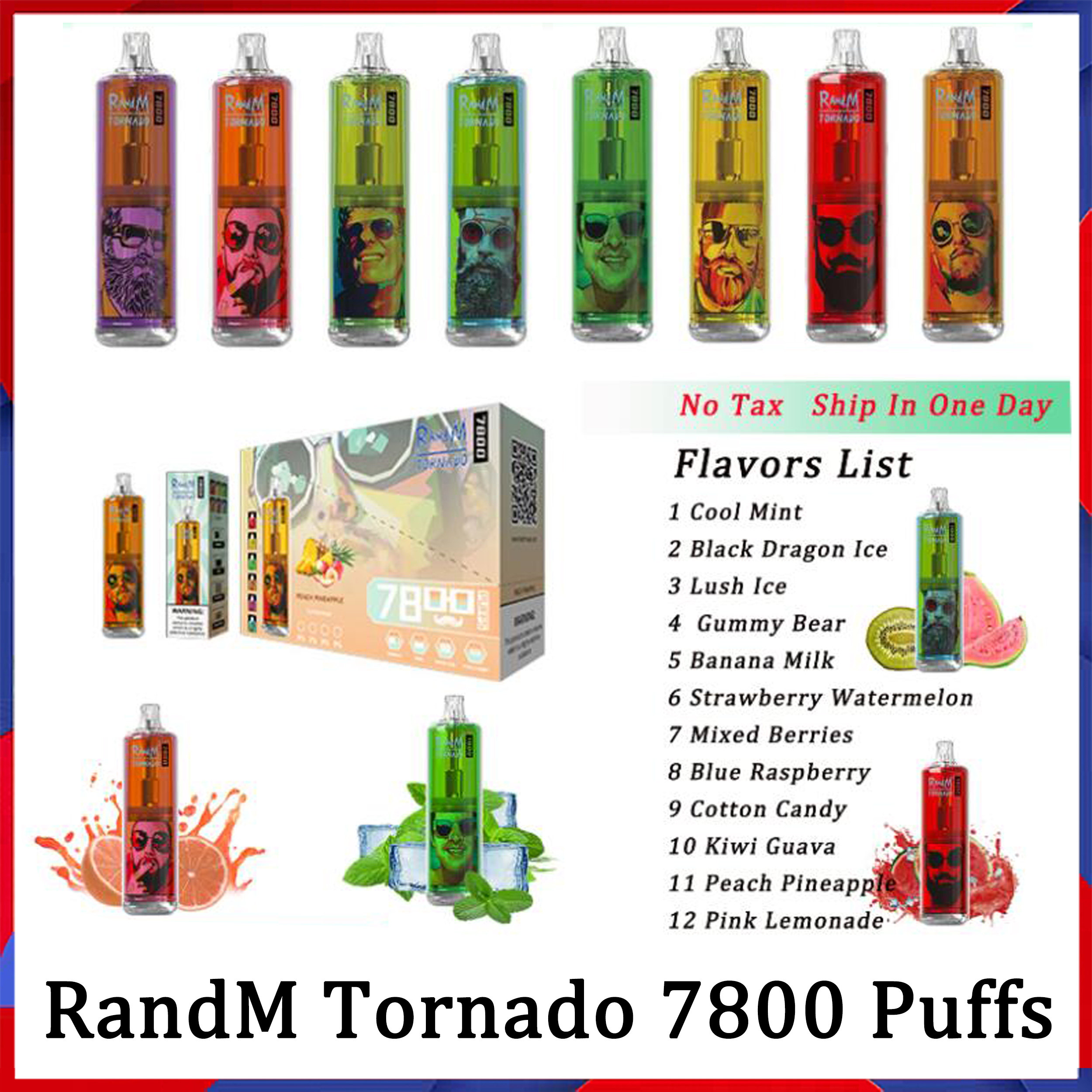 Original Randm Tornado 7800 Puffs Disposable E Cigarette Vape Pen 15ml Prefilled 0/2/3/5% Pod 850Mah Rechargeable Battery RGB Flash Light 12 Flavors Ship In One Day
Original Randm Tornado 7800 Puffs Disposable E Cigarette Vape Pen 15ml Prefilled 0/2/3/5% Pod 850Mah Rechargeable Battery RGB Flash Light 12 Flavors Ship In One Day