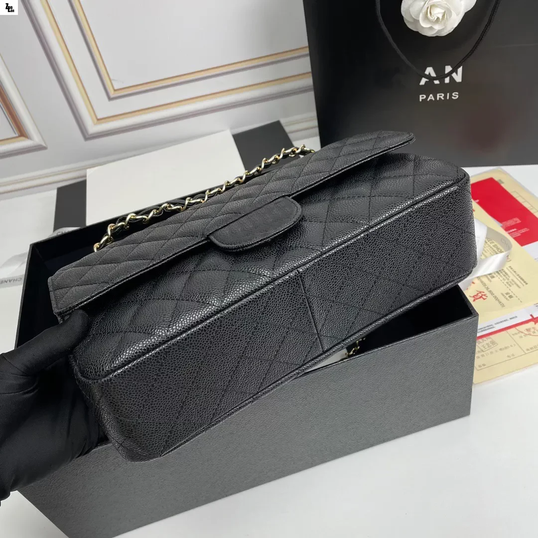 Original Quality Women Shoulder Bags Purses Caviar Lambskin Classic Quilted Double Flap Medium Size 25cm Chain Lady Handbag Luxuries Designers Bag