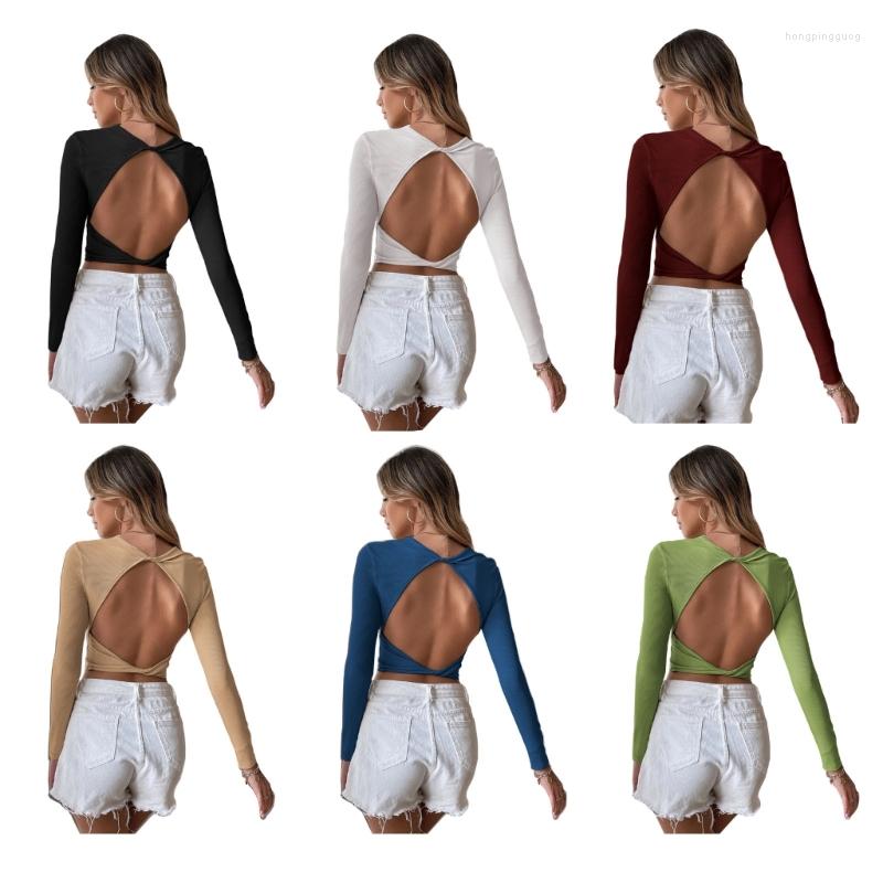 Women' T Shirts Women Crew Neck Long Sleeve Ribbed Knit Crop Top Solid Color Sexy Cutout Twist Backless Bodycon Slim Pullover T-Shirts, Black
Women' T Shirts Women Crew Neck Long Sleeve Ribbed Knit Crop Top Solid Color Sexy Cutout Twist Backless Bodycon Slim Pullover T-Shirts, Black
