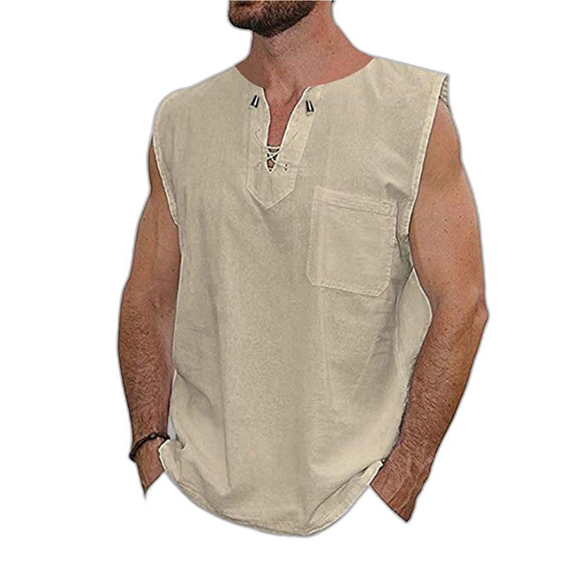 Men039s Tank Tops Male Summer Mens Cotton Linen T Shirt Sleeveless Henley Casual Loose Tee Breathable Soft Tshirts5133100