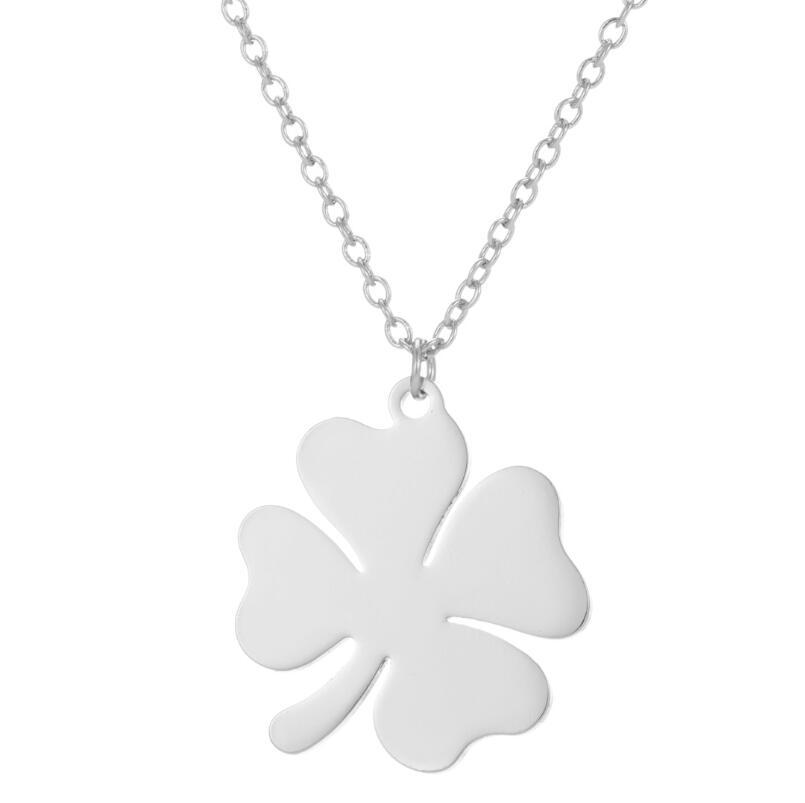 10PCS Flower Four 4 Leaf Clover Pendant Necklace Stainless Steel Fashion Lucky Hollow Outline Pendant Chain Choker Collier Women Jewelry