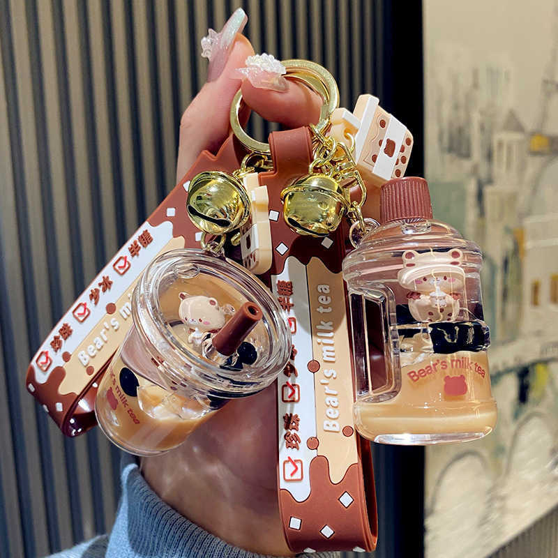 Key Rings Cartoon Acrylic Bear Milk Tea Cup Keychain Trend Lollipop Mug Drink Bottle Keyring Cute Bag Car Key Pendant for Girl Friends G230210