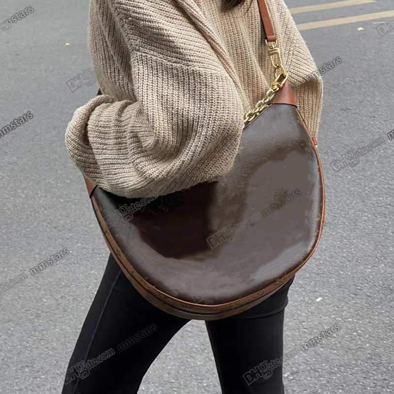 Loop Hobo Half Moon Bag Canvas Leather Trim Chain Handbags Designer Gold Color Hardware Double Zip Closure Luxury Shoulder Bags Purse