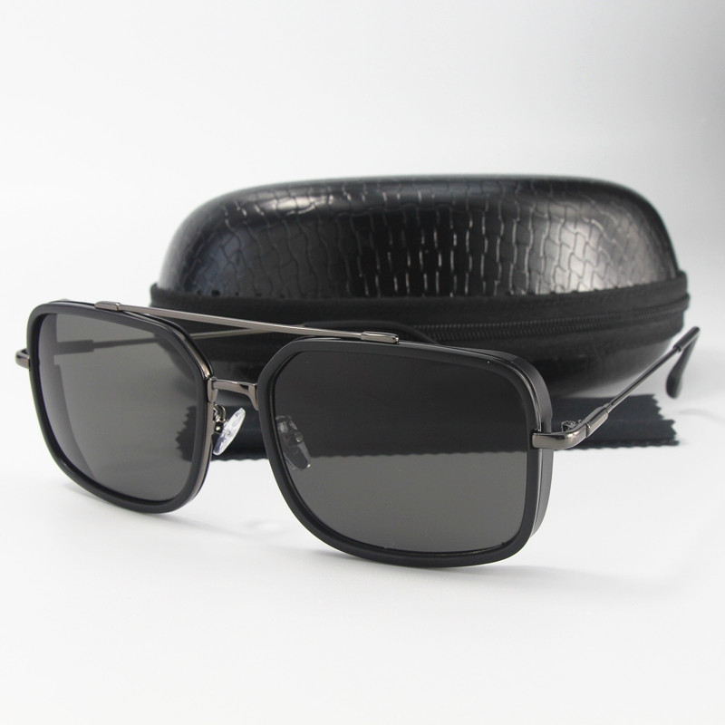 New Men's 55mm Sunglasses Driving Sun Glasses For Men Women Brand Designer Male Vintage Black Sunglasses UV400 With PU box
