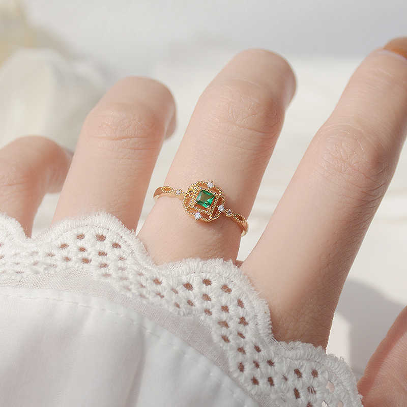 Band Rings Korean Heart Pattern Lace Ring for Women Crystal Green Gem Bling Zircon Femme Ring Wedding Bridal Jewelry Pendant Accessories G230213