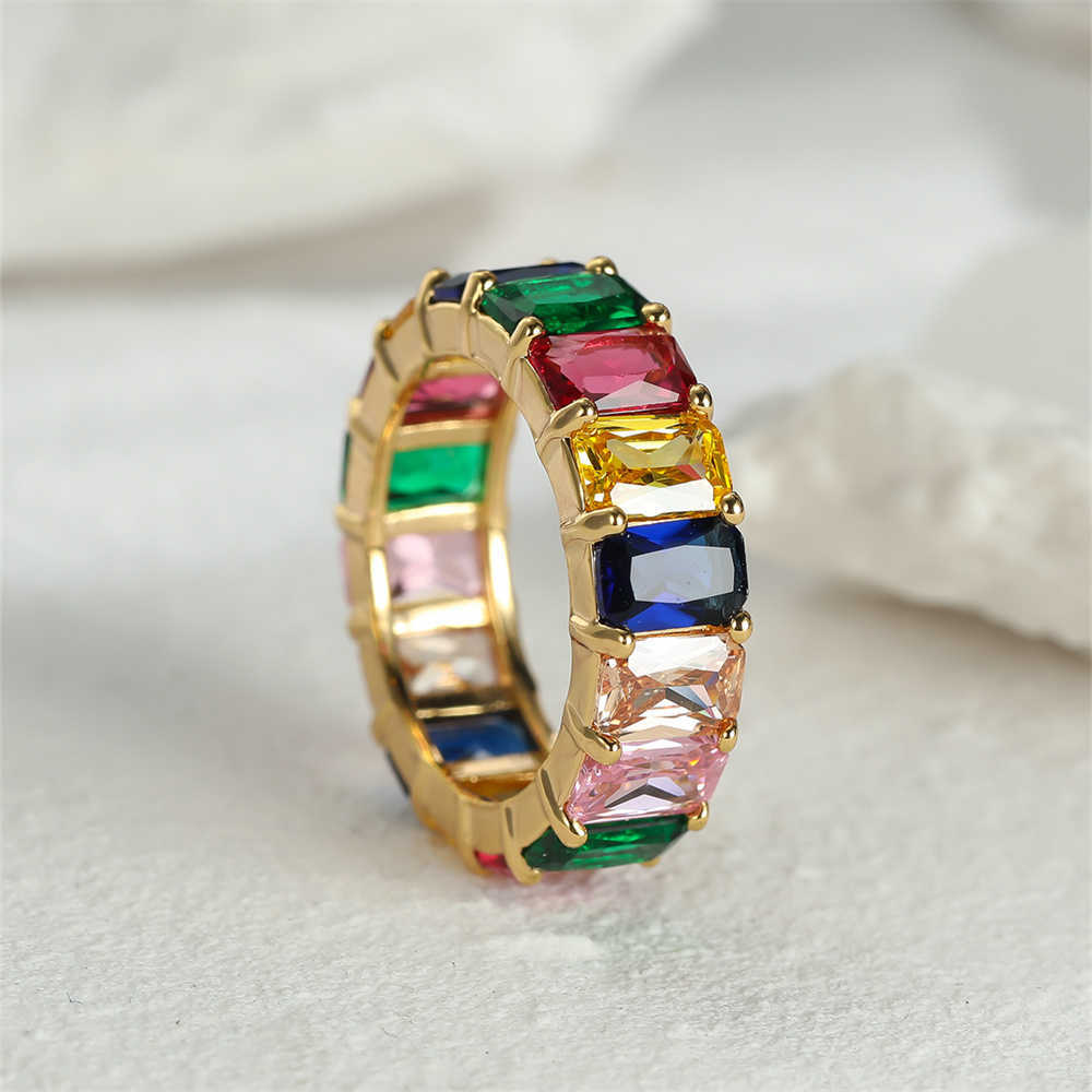 Band Rings Mystic Rainbow Fire Zircon Ring Silver Gold Color Blue Red Yellow Green Stone Wedding For Women Female Engagement Ring Jewelry G230213