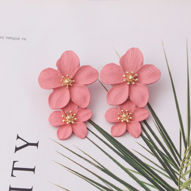 Double-layers Flower Drop Earrings for Ladies Exaggerated Women Floral Earring Fashion Jewelry aretes de mujer
