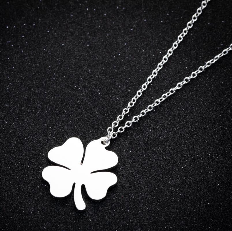 10PCS Flower Four 4 Leaf Clover Pendant Necklace Stainless Steel Fashion Lucky Hollow Outline Pendant Chain Choker Collier Women Jewelry