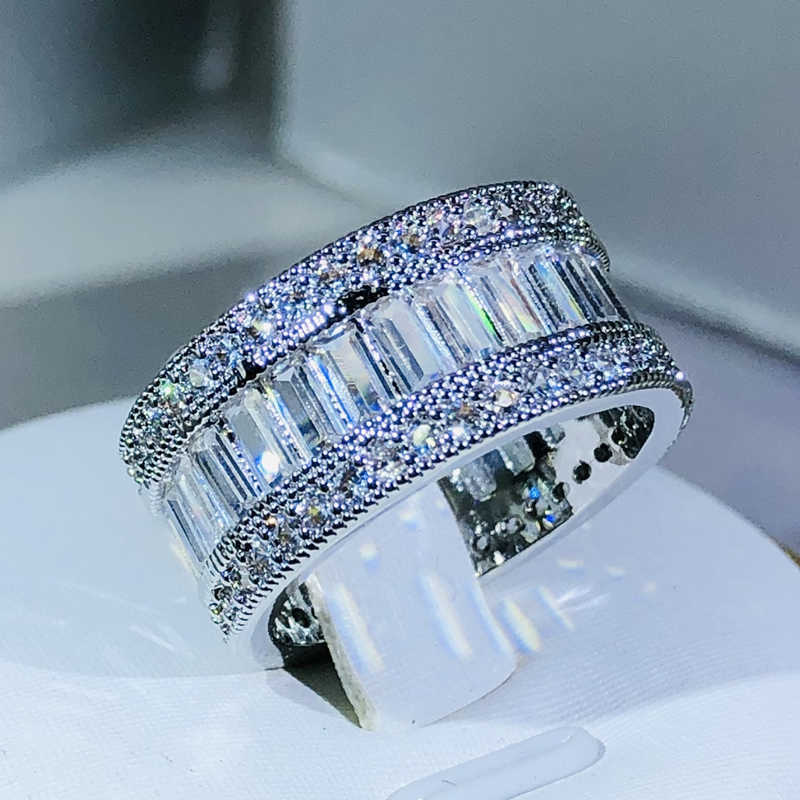 Band Rings Simple Elegant 925 Sterling Silver Dazzling Rectangle CZ Zircon Crystal Ring Promise Wedding Engagement Rings for Women G230213