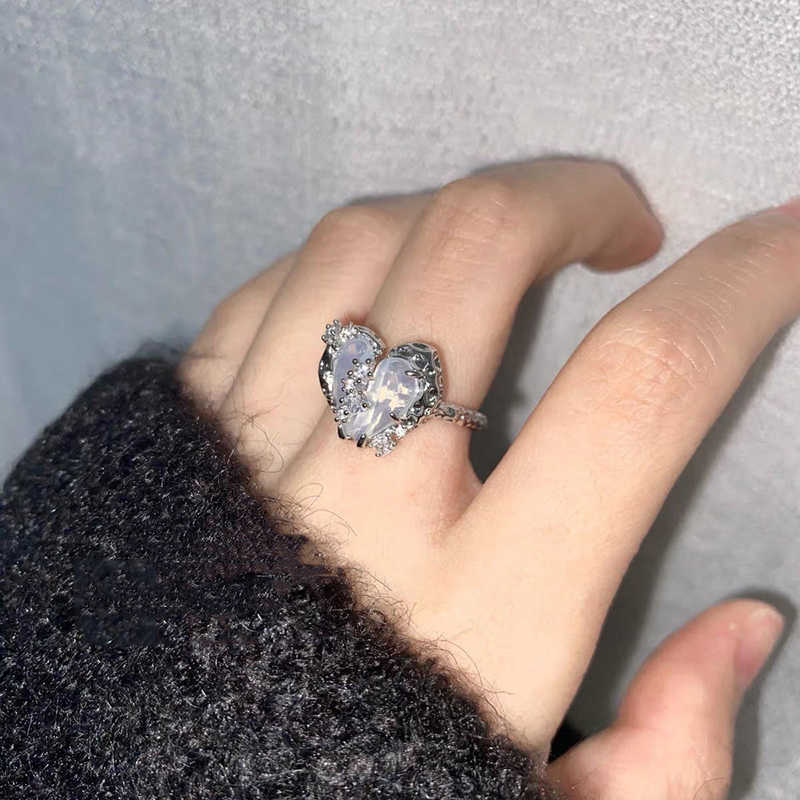 Band Rings New IrregularRing Y2k Love Heart Crystal Rings Goth Creative Punk Korean Rings for Girls Halloween Fashion Jewelry Envio Gratis G230213