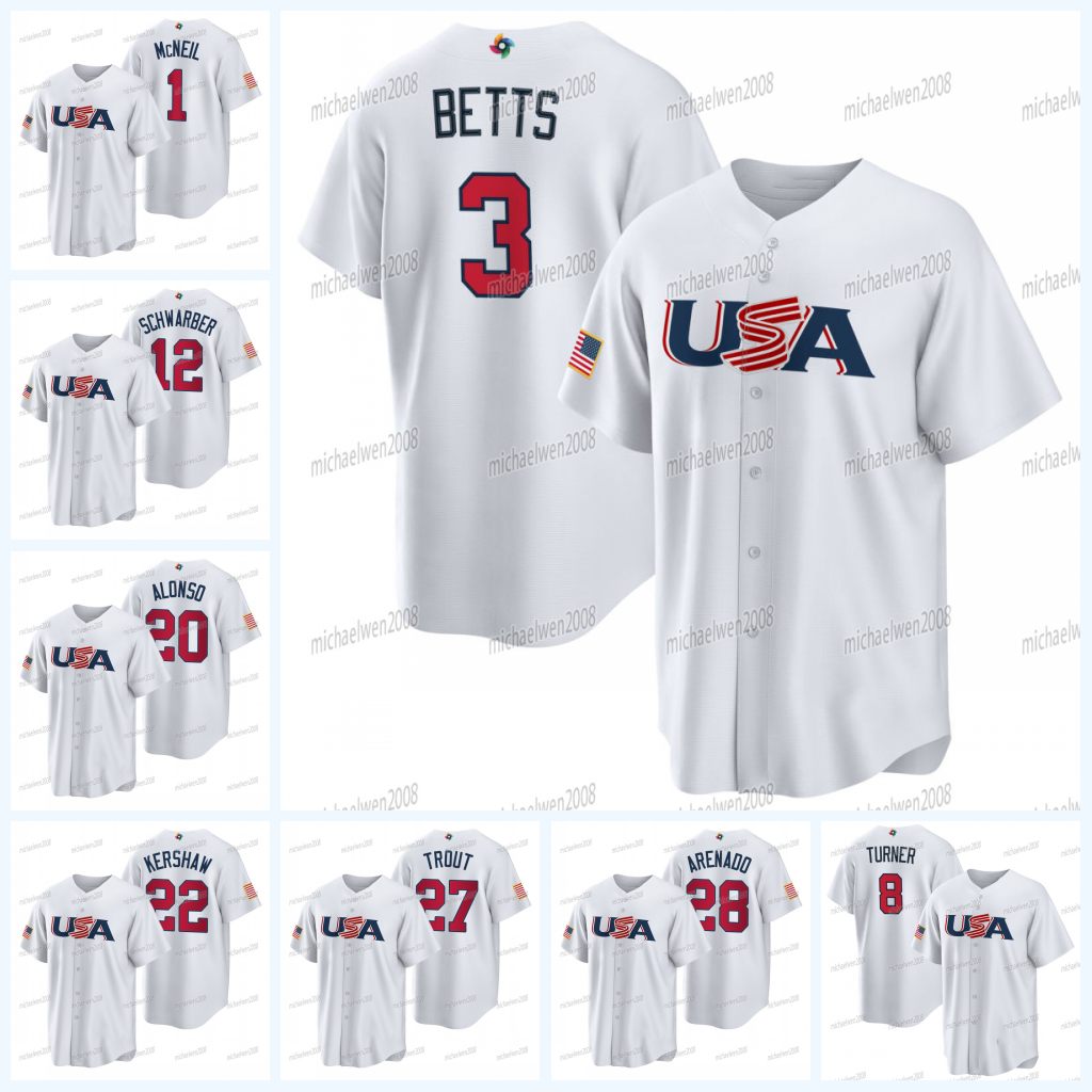 Team USA Mookie Betts 2023 WBC World Baseball Classic Jersey Mike Trout Trea Turner Kyle Tucker Nolan Arenado Jeff McNeil Kyle Schwarber Tim Anderson Clayton Kershaw, Grey
Team USA Mookie Betts 2023 WBC World Baseball Classic Jersey Mike Trout Trea Turner Kyle Tucker Nolan Arenado Jeff McNeil Kyle Schwarber Tim Anderson Clayton Kershaw, Grey
