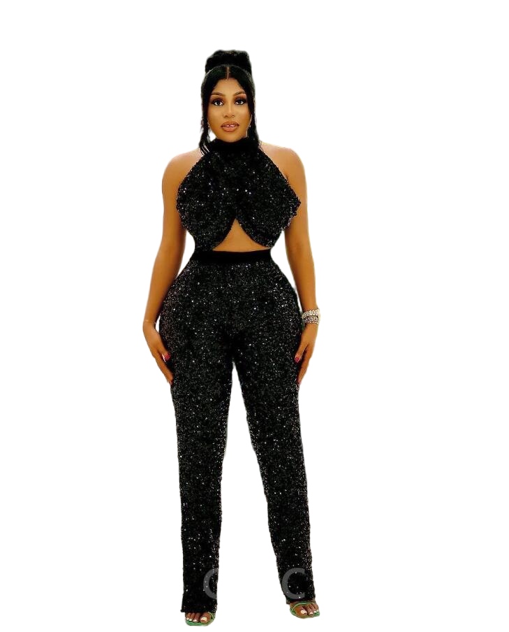 Arabic Aso Ebi Black Jumpsuits Prom Dresses Backless Gillter Sequined Lace Evening Engagement Occasion Gown Pant Suit