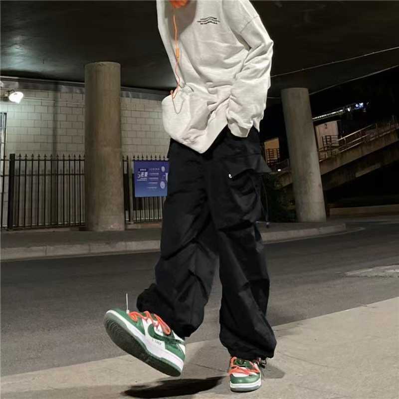 Men's Pants Parachute-Style Hip-hop Street Overalls Oversized Pocket Trousers Harajuku Loose Solid Color Casual Y2K Legged Y2302