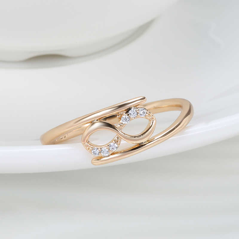 Band Rings Minimalist Double Twist White Zircon Geometric Rings For Women 585 Gold Color Simple Party Jewelry Daily Wear Slim Rings G230213