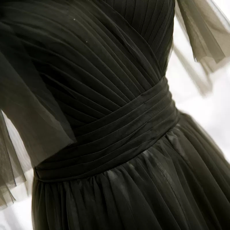 Evening Dress Spaghetti Straps Olive Tulle Short Sleeves Floor Length Custom Handmade Bridesmaid Formal Evening Dress Womens Prom Party Dresses