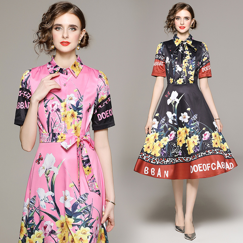 2023 Designer Print Summer Dress For Special Occasion Women Short Sleeve Classic Lapel Button Casual Shirt Dresses Ladies Ribbon Bow Slim A-Line Black Party Frocks
2023 Designer Print Summer Dress For Special Occasion Women Short Sleeve Classic Lapel Button Casual Shirt Dresses Ladies Ribbon Bow Slim A-Line Black Party Frocks