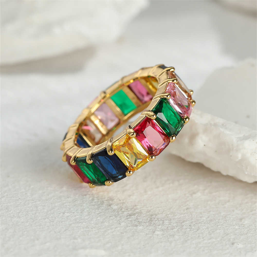 Band Rings Mystic Rainbow Fire Zircon Ring Silver Gold Color Blue Red Yellow Green Stone Wedding For Women Female Engagement Ring Jewelry G230213