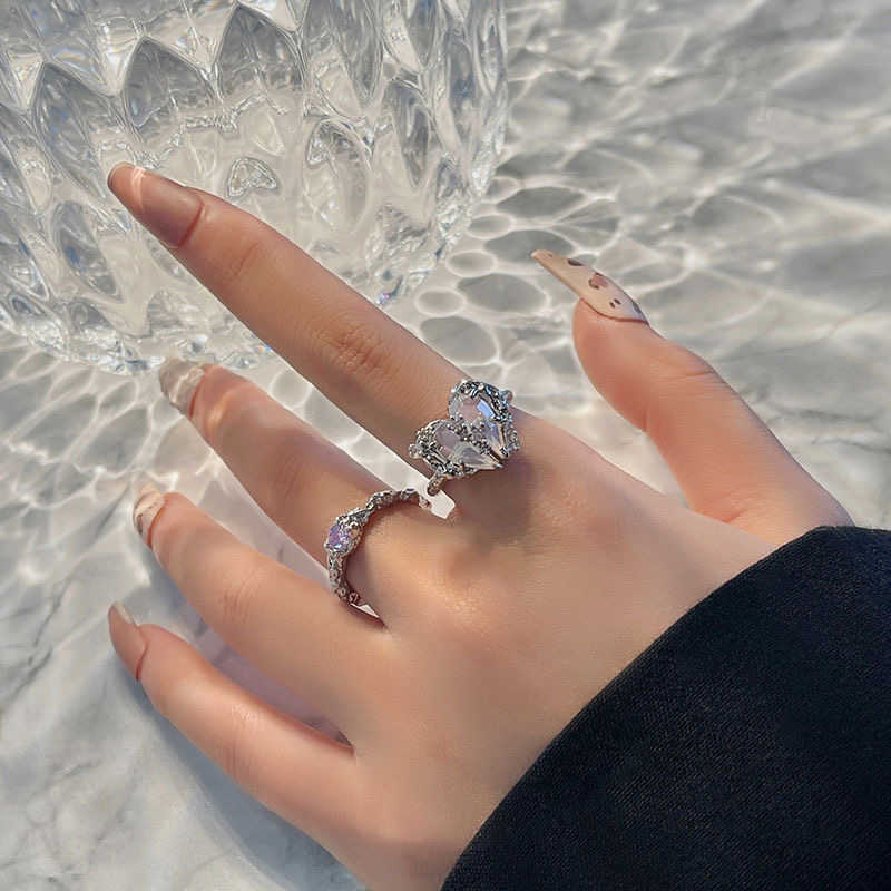 Band Rings New IrregularRing Y2k Love Heart Crystal Rings Goth Creative Punk Korean Rings for Girls Halloween Fashion Jewelry Envio Gratis G230213