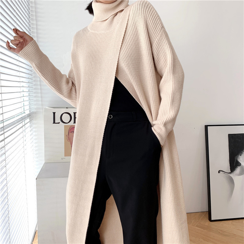 Women s Sweaters ZAYAU Vent Long Knitting Sweater Loose Fit Turtleneck Sleeve Women Pullovers Fashion Autumn Winter 230213