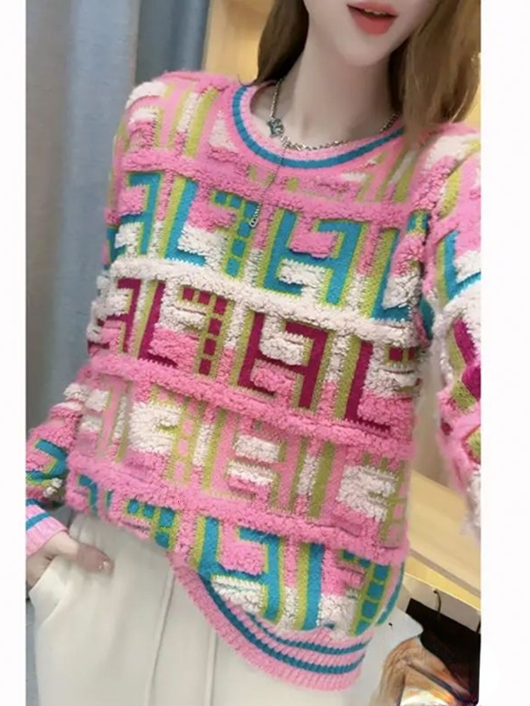 Women s Sweaters GECELZJC Sweater Women Office Lady Sweet Full Sleeve O Neck Loose Pullover Femme Autumn Fashion Japanese Style Tops Female 230213