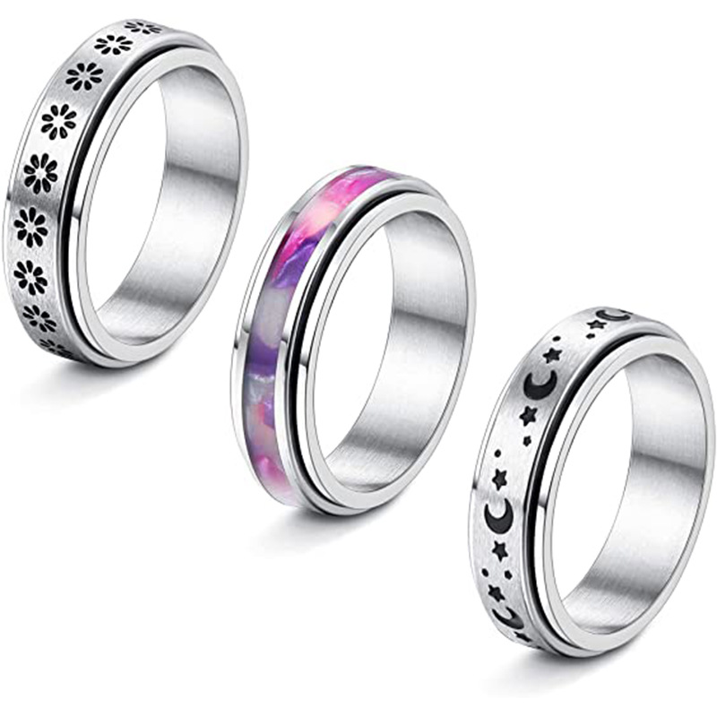 Anxiety Fidget Spinner Rings for Men Male Black Stainless Steel Spinning Rotate Ring for Women Anti Stress Accessories Jewelry